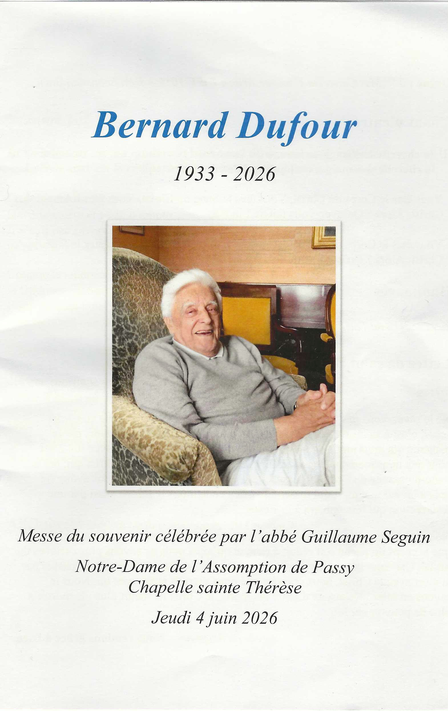 Premi�re page extraite du livret � la m�moire de Bernard Dufour