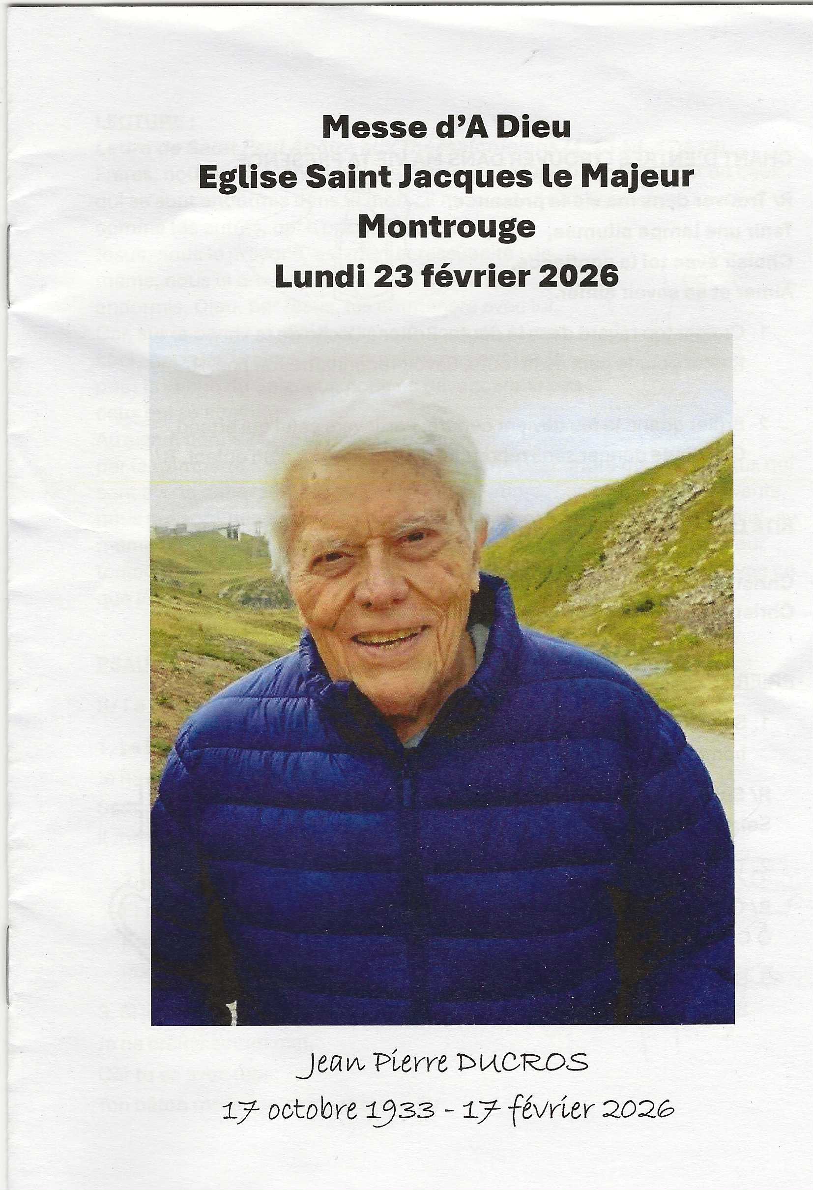 Premi�re page du livret � la m�moire de Jean-Pierre Ducros