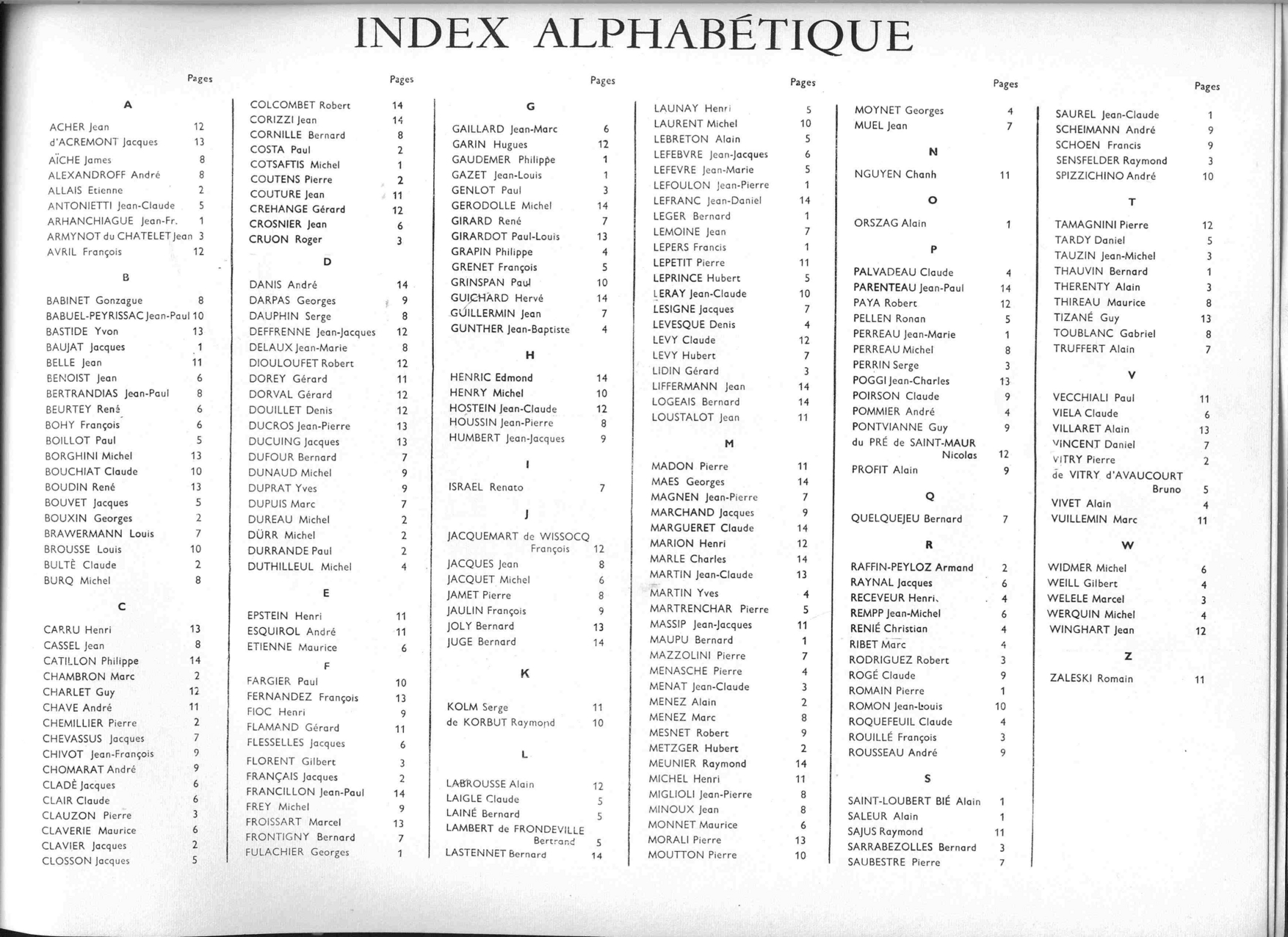 Album de promo X 1953, liste alphabétique des élèves